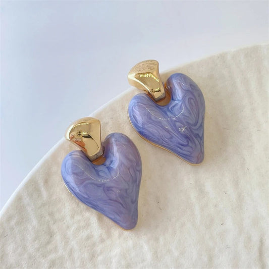 Vintage Gold Purple Heart Dangle Earrings-Ariette Jewelry