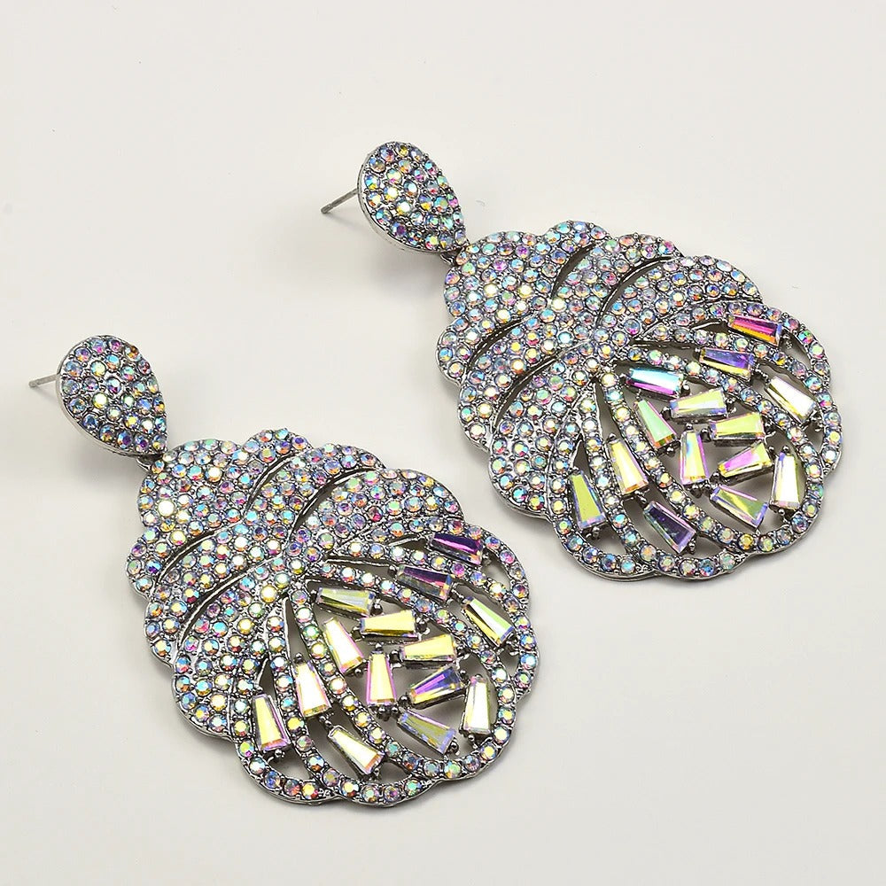 Vintage Crystal Shell Silver Earrings-Ariette Jewelry