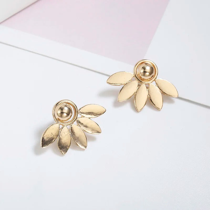 Gold Petal Design Earrings-Ariette Jewelry