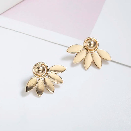 Gold Petal Design Earrings-Ariette Jewelry