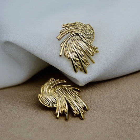 Vintage Gold Spiral Feather Stud Earrings-Ariette Jewelry