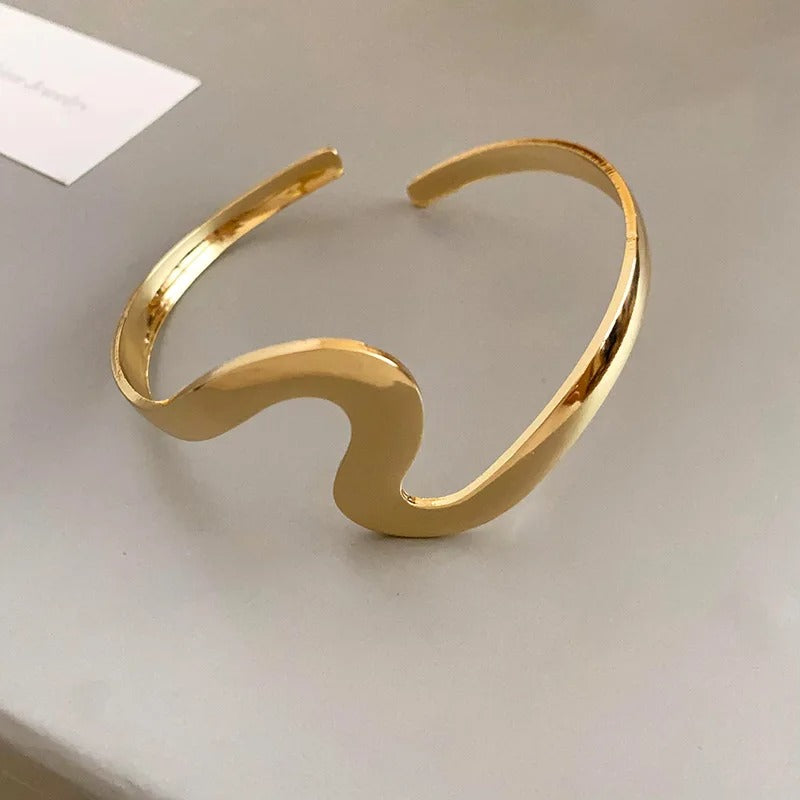 Classic Gold Wave Cuff Open Bracelet-Ariette Jewelry