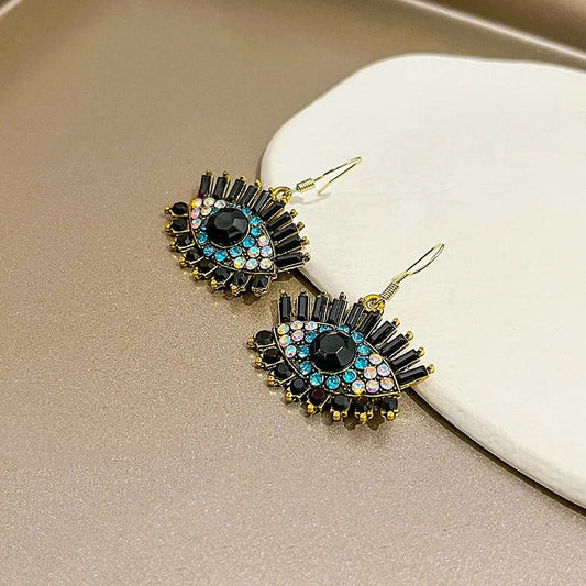 Classic Eye Black & Blue Crystal Dangle Earrings-Ariette Jewelry