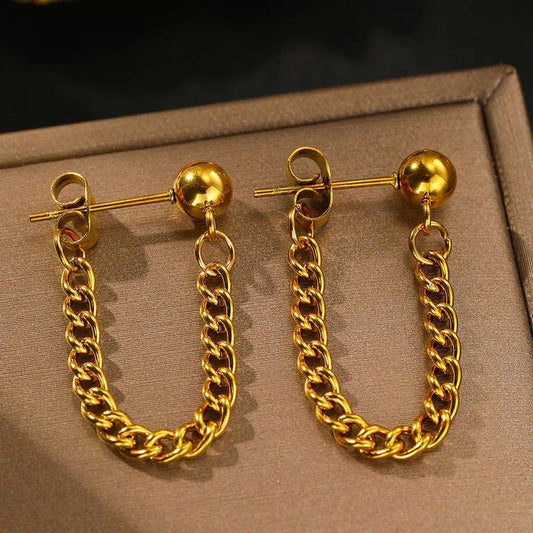 Vintage Gold Tassel Chain Earrings-Ariette Jewelry