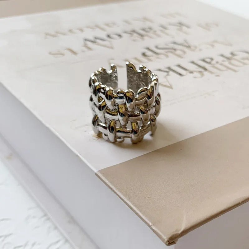 Silver Chain-Link Statement Unique Adjustable Ring-Ariette Jewelry