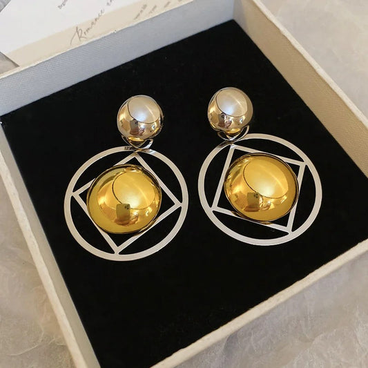 Timeless Gold & Silver Sculpted Geometric Accent Earrings-Ariette Jewelry