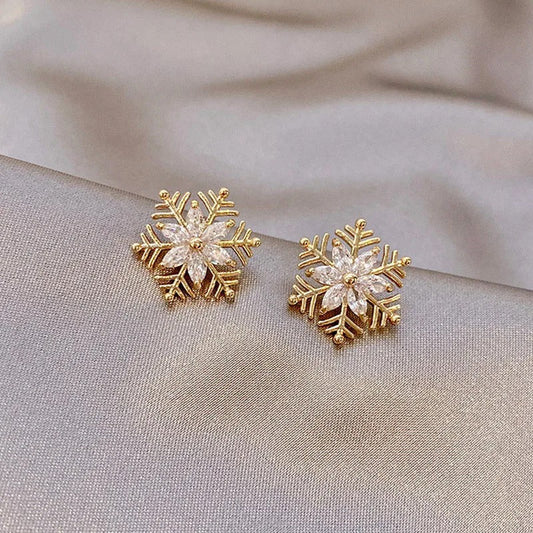 Vintage Gold & Crystal Snowflake Earrings-Ariette Jewelry