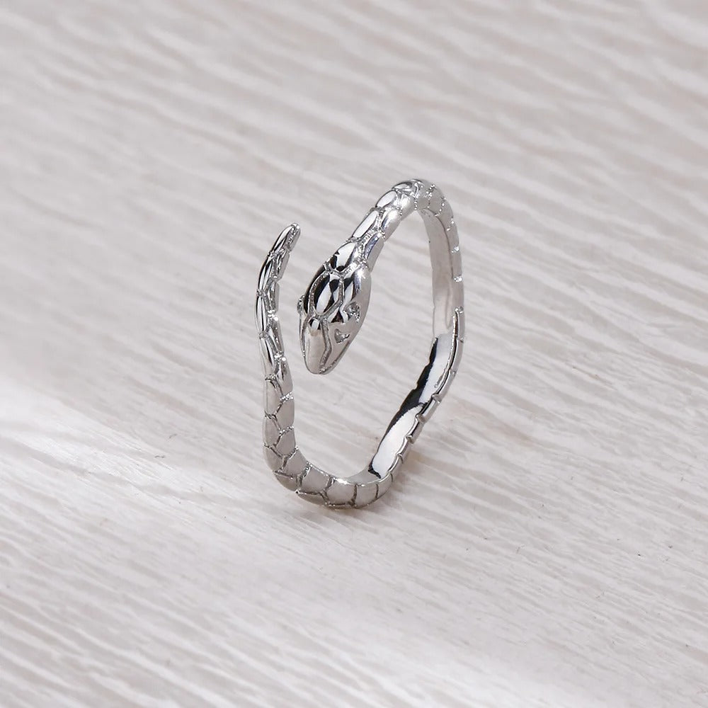 Timeless Silver Serpent Design Adjustable Ring-Ariette Jewelry