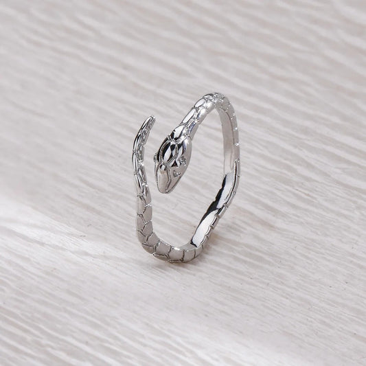 Timeless Silver Serpent Design Adjustable Ring-Ariette Jewelry