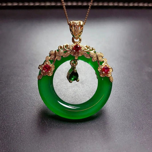 Classic Green Crystal Floral Ring Pendant Necklace-Ariette Jewelry