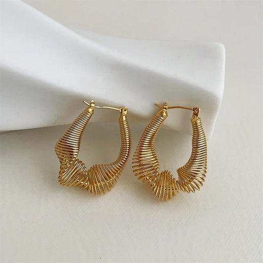 Classic Gold Spiral Unique Curved Shape Hoop Earrings-Ariette Jewelry
