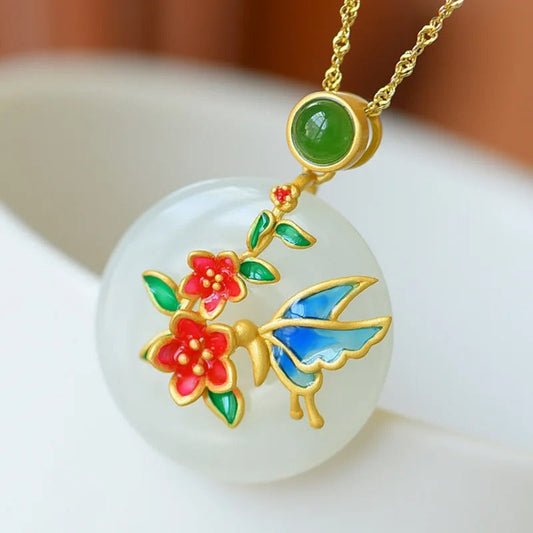 Timeless Gold Floral & Butterfly Round Necklace-Ariette Jewelry