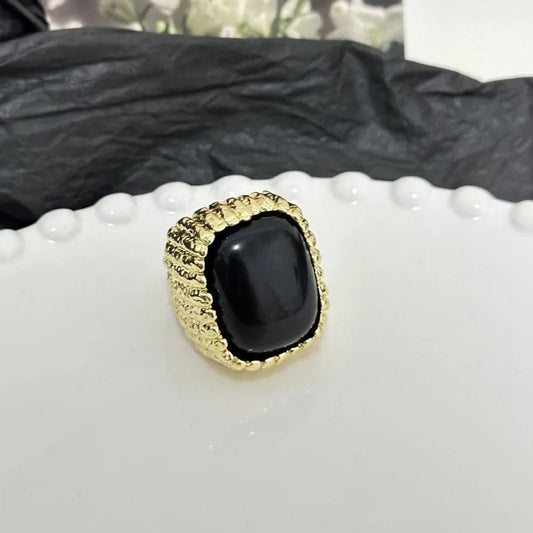Vintage Gold Black Stone Adjustable Ring-Ariette Jewelry