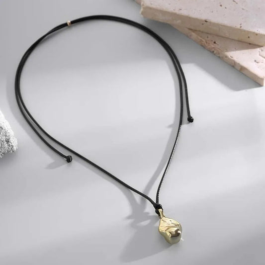 Gold Charm Adjustable Black Rope Necklace-Ariette Jewelry