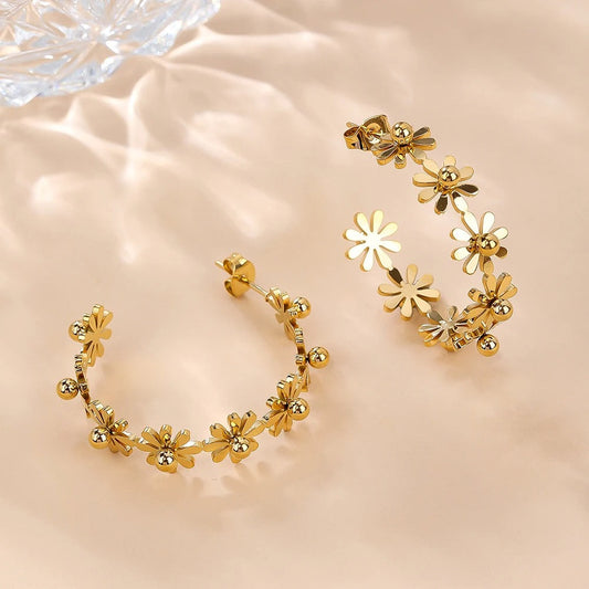 Gold Flower Boho Glam Hoop Earrings-Ariette Jewelry
