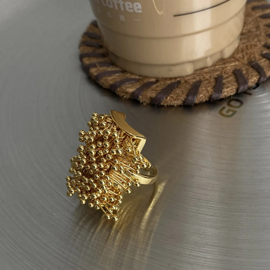 Gold Bold Ball-Studded Cluster Adjustable Ring-Ariette Jewelry