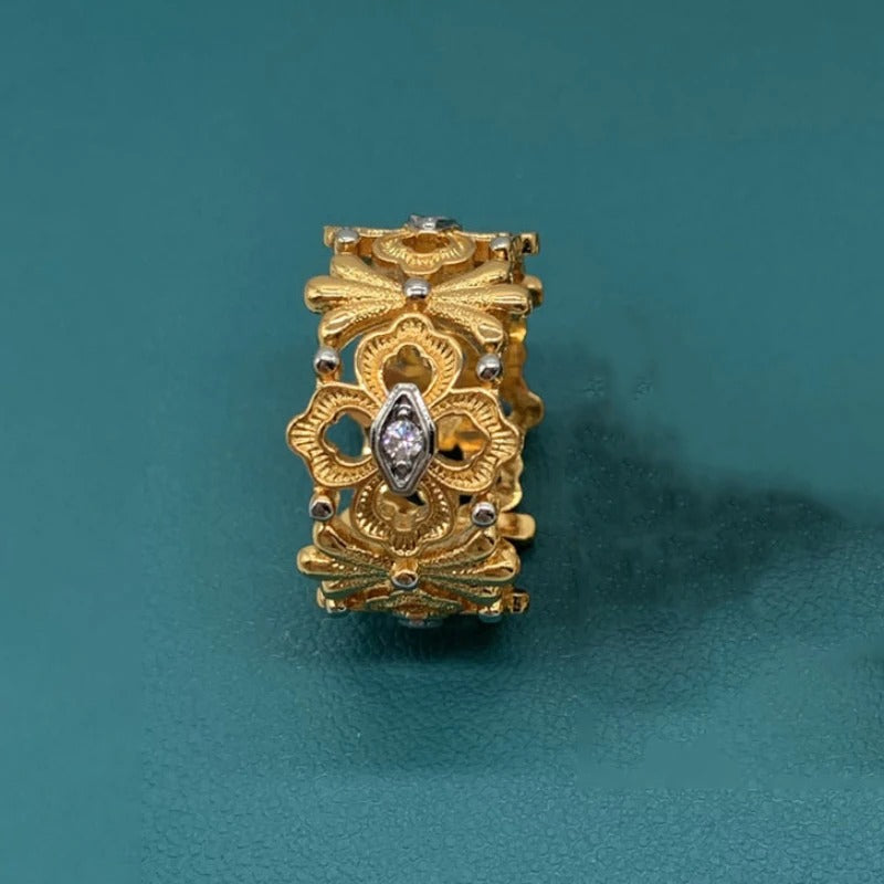 Classic Gold & Silver Marquise Floral Adjustable Ring-Ariette Jewelry