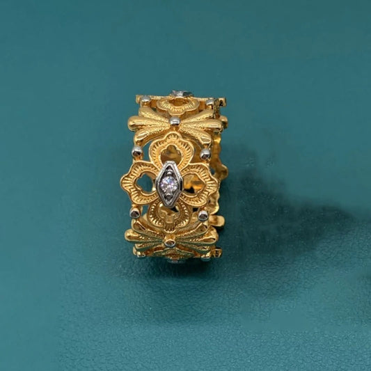 Classic Gold & Silver Marquise Floral Adjustable Ring-Ariette Jewelry