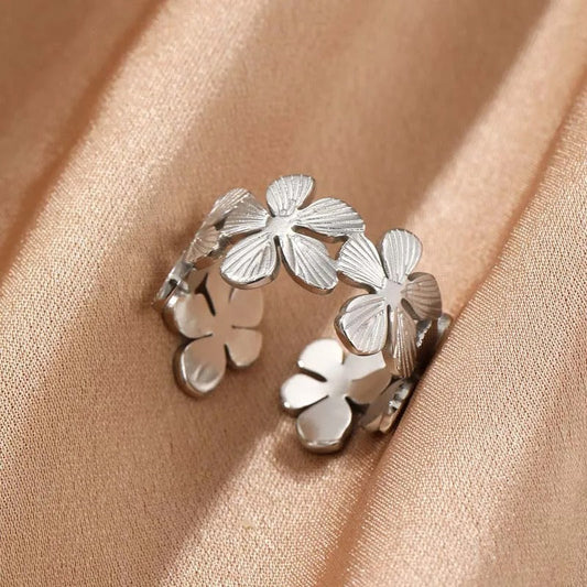 Vintage Silver Floral Pattern Open Ring-Ariette Jewelry
