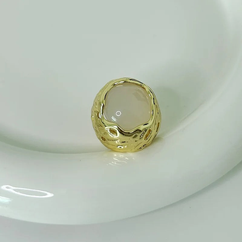 Gold & Soft Beige Stone Textured Band Adjustable Ring-Ariette Jewelry