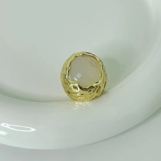 Gold & Soft Beige Stone Textured Band Adjustable Ring-Ariette Jewelry