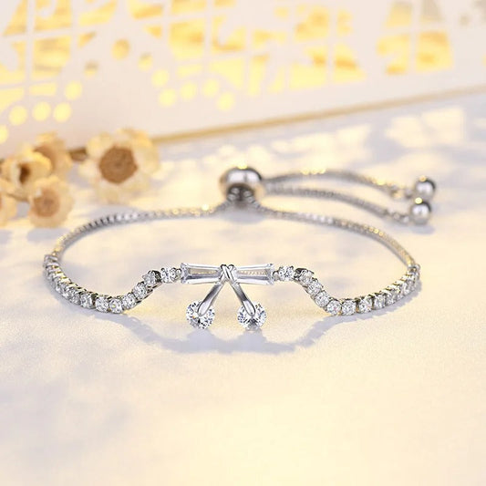Vintage Silver Crystal Bow & Drop Pendant Bracelet-Ariette Jewelry