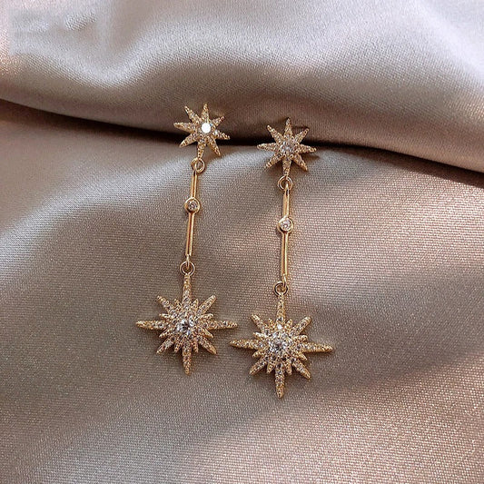 Vintage Gold & Crystal Star Earrings-Ariette Jewelry