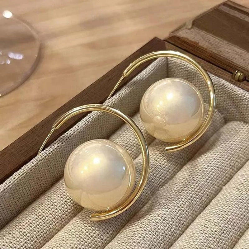 Timeless Gold & Big Round Pearl Drop Earrings-Ariette Jewelry