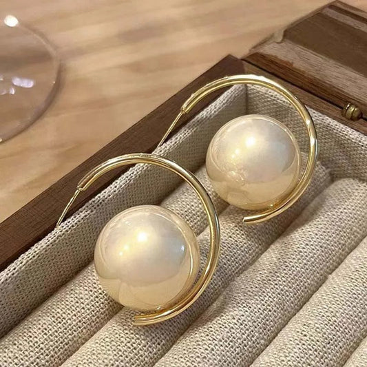 Timeless Gold & Big Round Pearl Drop Earrings-Ariette Jewelry