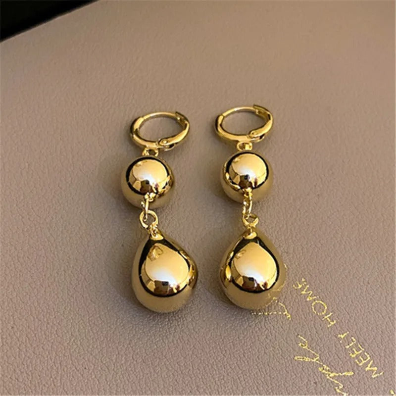 Classic Gold Teardrop Shape & Ball Accent Earrings-Ariette Jewelry