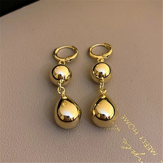 Classic Gold Teardrop Shape & Ball Accent Earrings-Ariette Jewelry