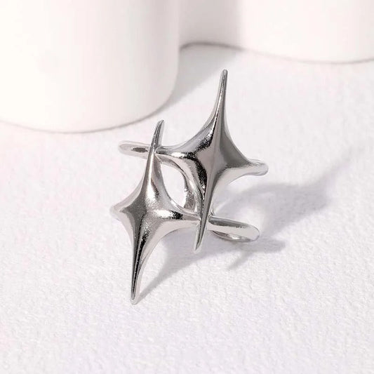 Silver Star-Shaped Sculptural Adjustable Ring-Ariette Jewelry