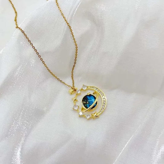 Gold Dream Starry Sky Planet Pendant Necklace-Ariette Jewelry