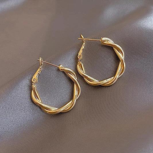 Classic Gold & Twisted Circle Earrings-Ariette Jewelry