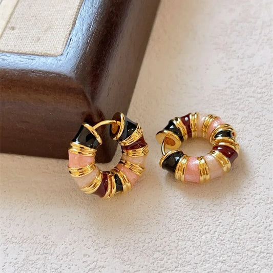 Vintage Gold Colorful Hoop Earrings-Ariette Jewelry