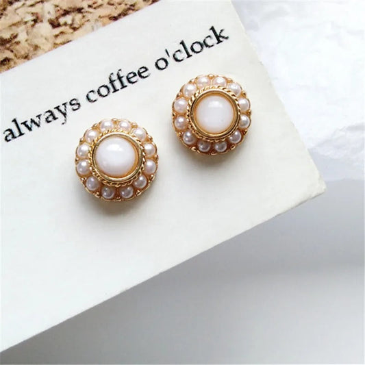 Classic Pearl Gold Frame Stud Earrings-Ariette Jewelry