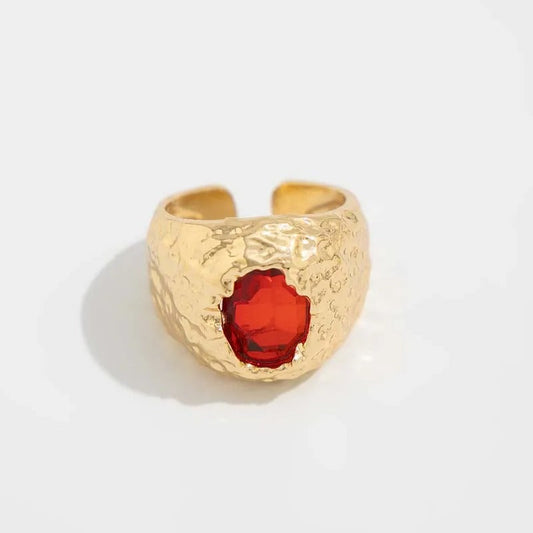Gold Red Jewel Center Adjustable Ring-Ariette Jewelry