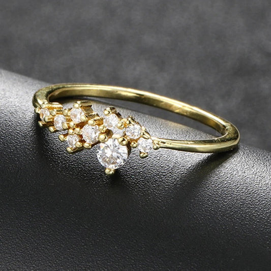 Vintage Gold Glittering Stone Cluster & Sleek Band Ring-Ariette Jewelry
