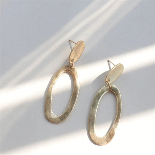 Classic Gold Oval Dangle Earrings-Ariette Jewelry