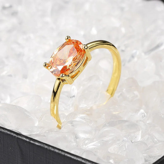 Gold Orange Oval Gem & Sleek Design Ring-Ariette Jewelry