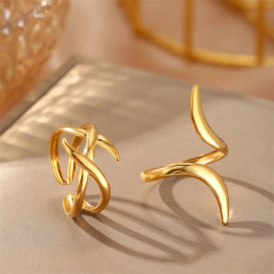 Vintage Gold Curved & Intertwined Design Adjustable Ring Set-Ariette Jewelry