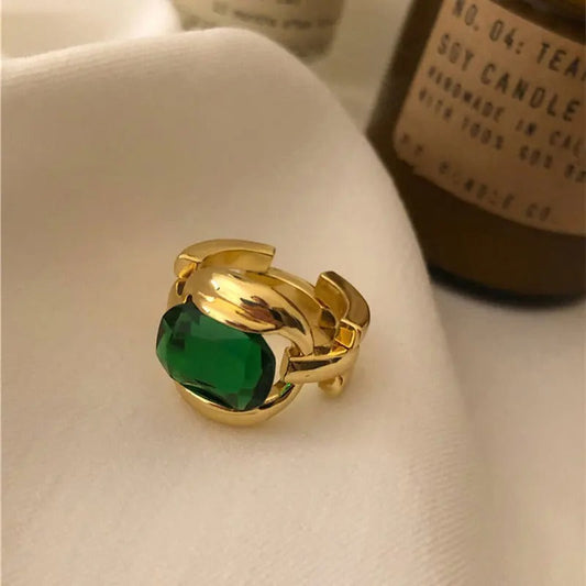 Vintage Gold Green Gemstone Adjustable Ring-Ariette Jewelry
