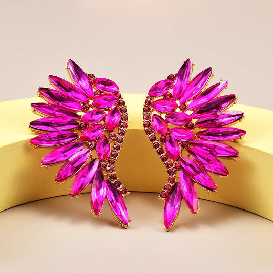 Vintage Pink Wing Crystal Gold Earrings-Ariette Jewelry