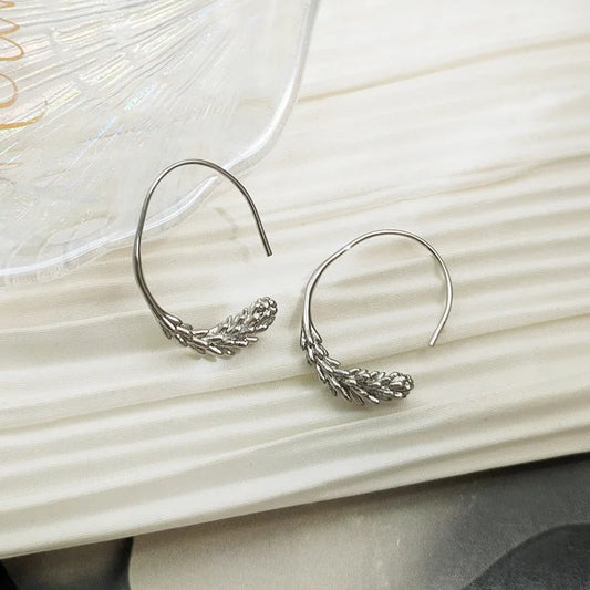 Vintage Silver Leaf Round Hoop Earrings-Ariette Jewelry