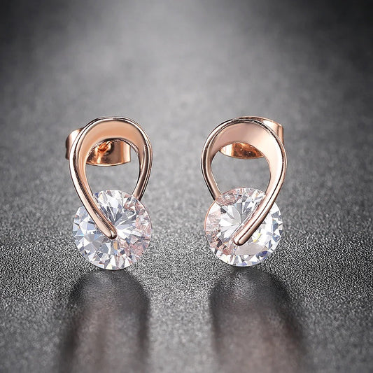 Timeless Rose Gold & Clear Crystal Loop Earrings-Ariette Jewelry