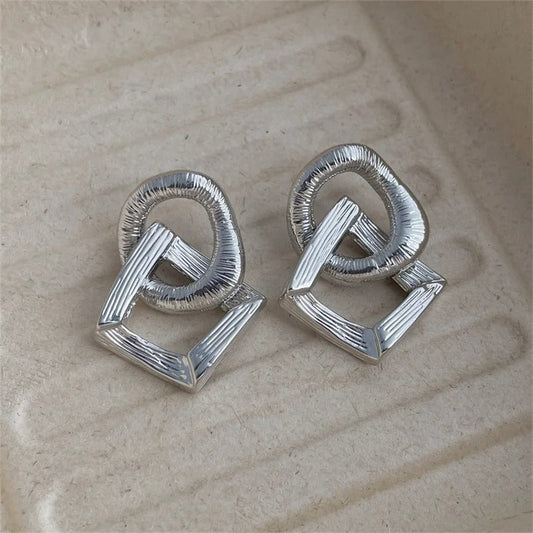 Vintage Silver Geometric Knot Earrings-Ariette Jewelry