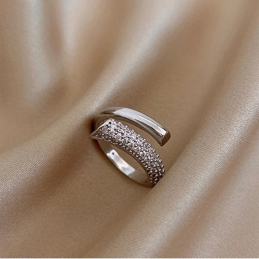 Silver Pave Sparkling Crystal Band Adjustable Ring-Ariette Jewelry