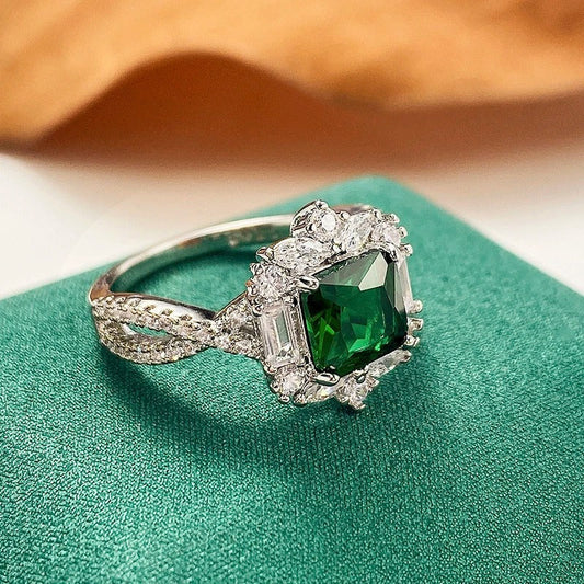 Vintage Silver Green Zirconia Ring-Ariette Jewelry