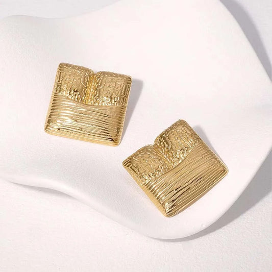 Vintage Gold Textured Square Earrings-Ariette Jewelry