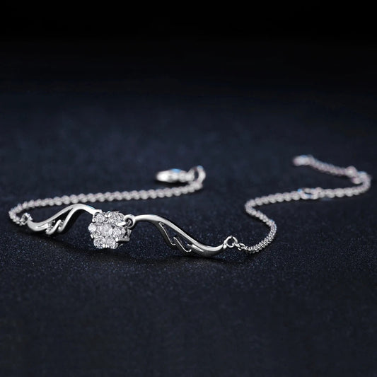 Vintage Silver Crystal Flower & Curved Design Bracelet-Ariette Jewelry